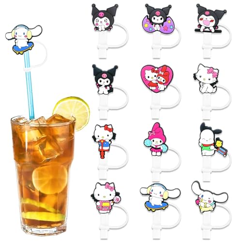 HASTHIP® 12Pcs Kawaii Straw Lids Sanrio Series Drinking Anti-Lost Kids Universal 10mm Straw Lids for Stainless Steel Straw, Straight Straw, Curved Straw, Glass Straws HASTHIP® 12Pcs Kawaii Straw Lids Sanrio Series Drinking Anti-Lost Kids Universal 10mm Straw Lids for Stainless Steel Straw, Straight Straw, Curved Straw, Glass Straws